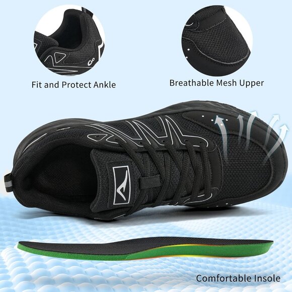 Women's Sneakers Walking Shoes Slip on Cushion Tennis Shoe Workout Gym All Black - Picture 5 of 6